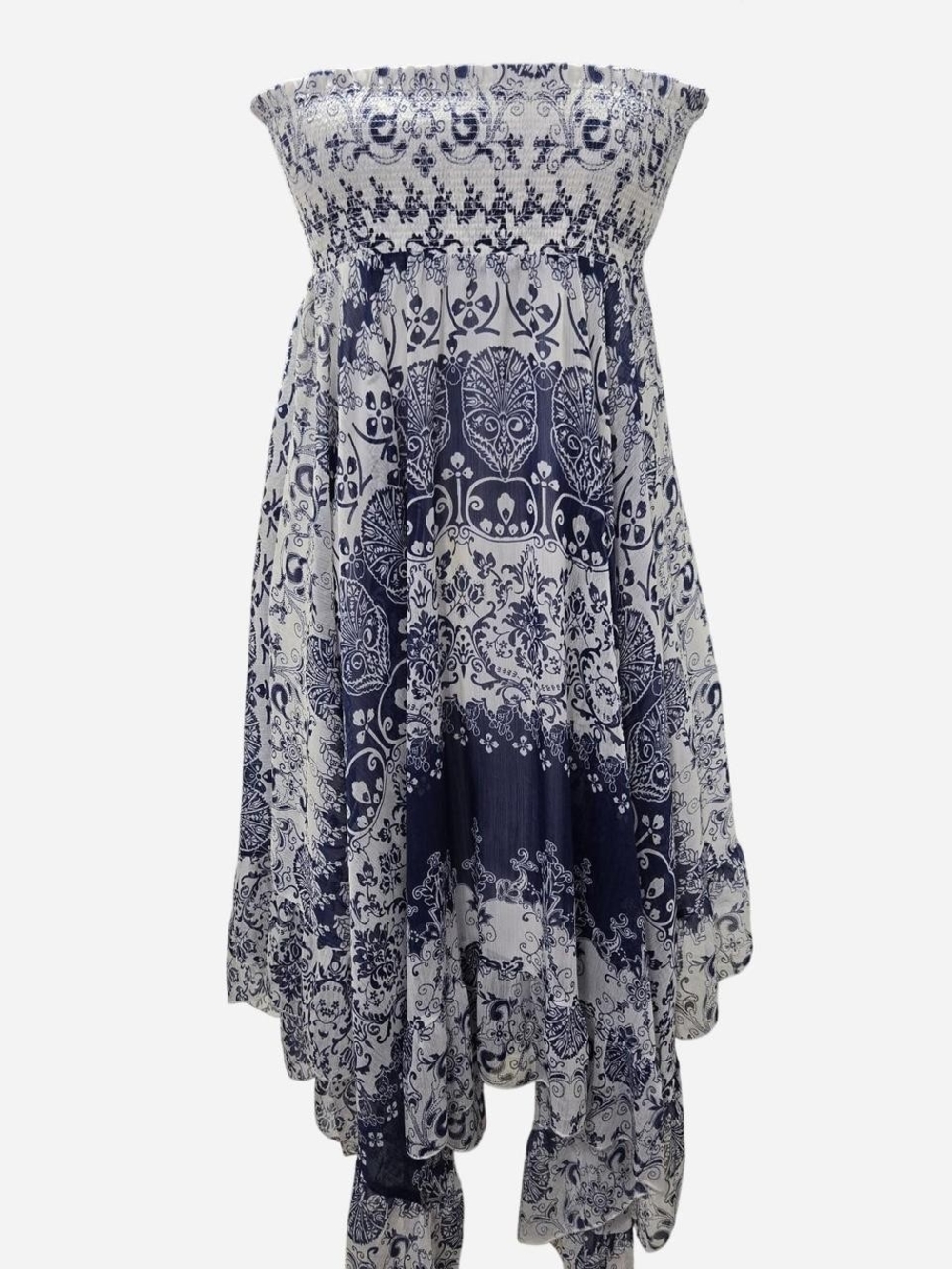 Lapis BOHO Navy and White Smocked Strapless Dress